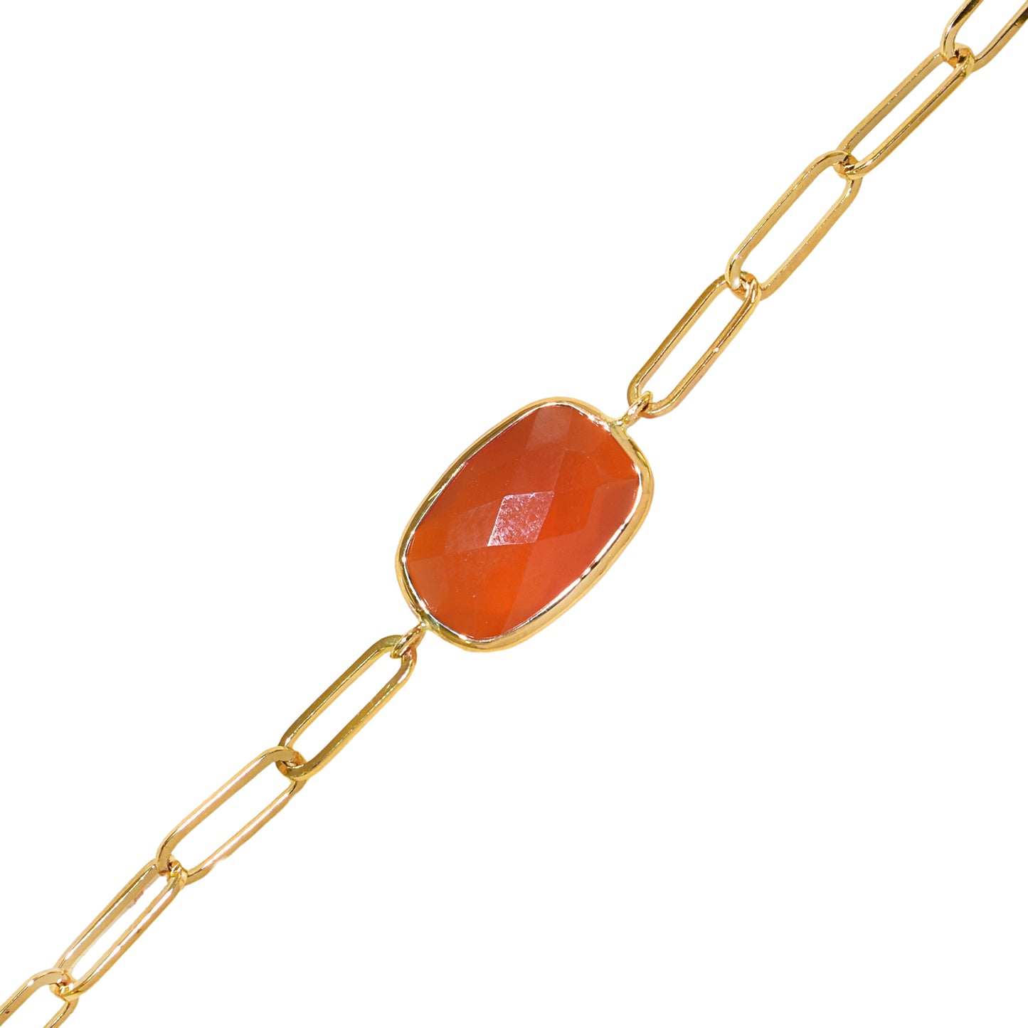 14k Carnelian Cushion Paperclip Bracelet