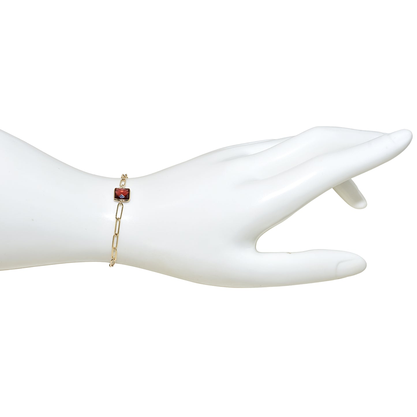 14k Garnet Square Paperclip Bracelet