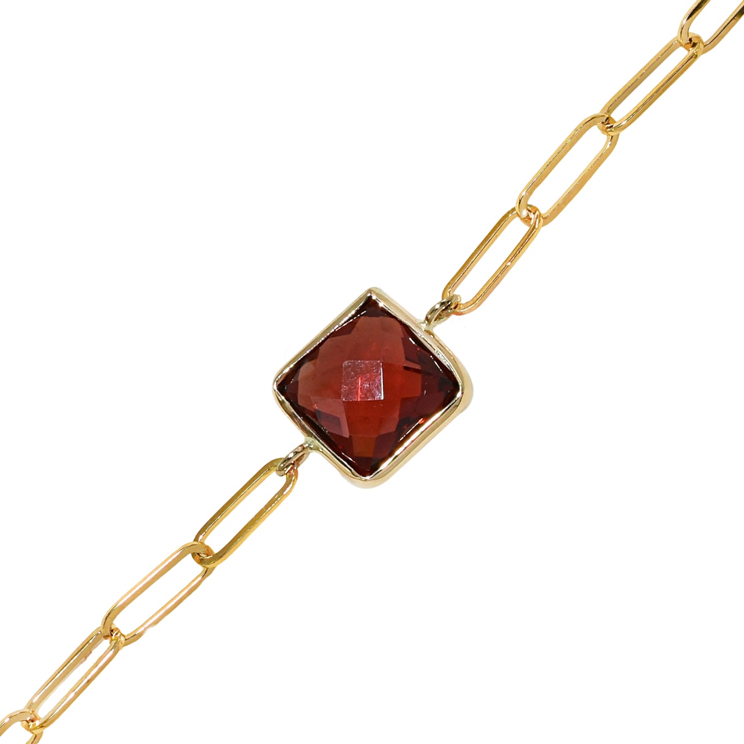 14k Garnet Square Paperclip Bracelet