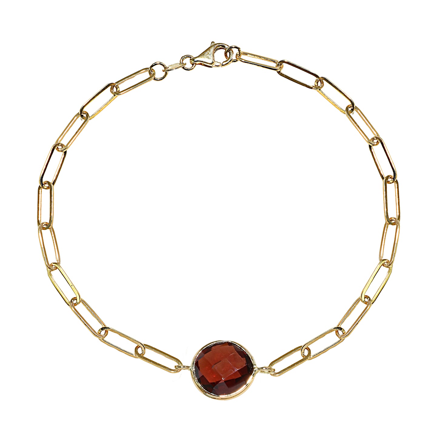 14k Garnet Round Paperclip Bracelet