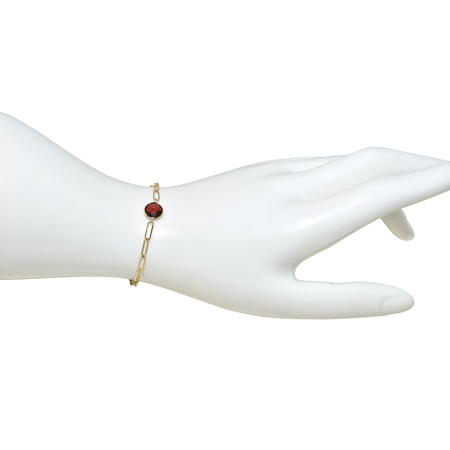 14k Garnet Round Paperclip Bracelet