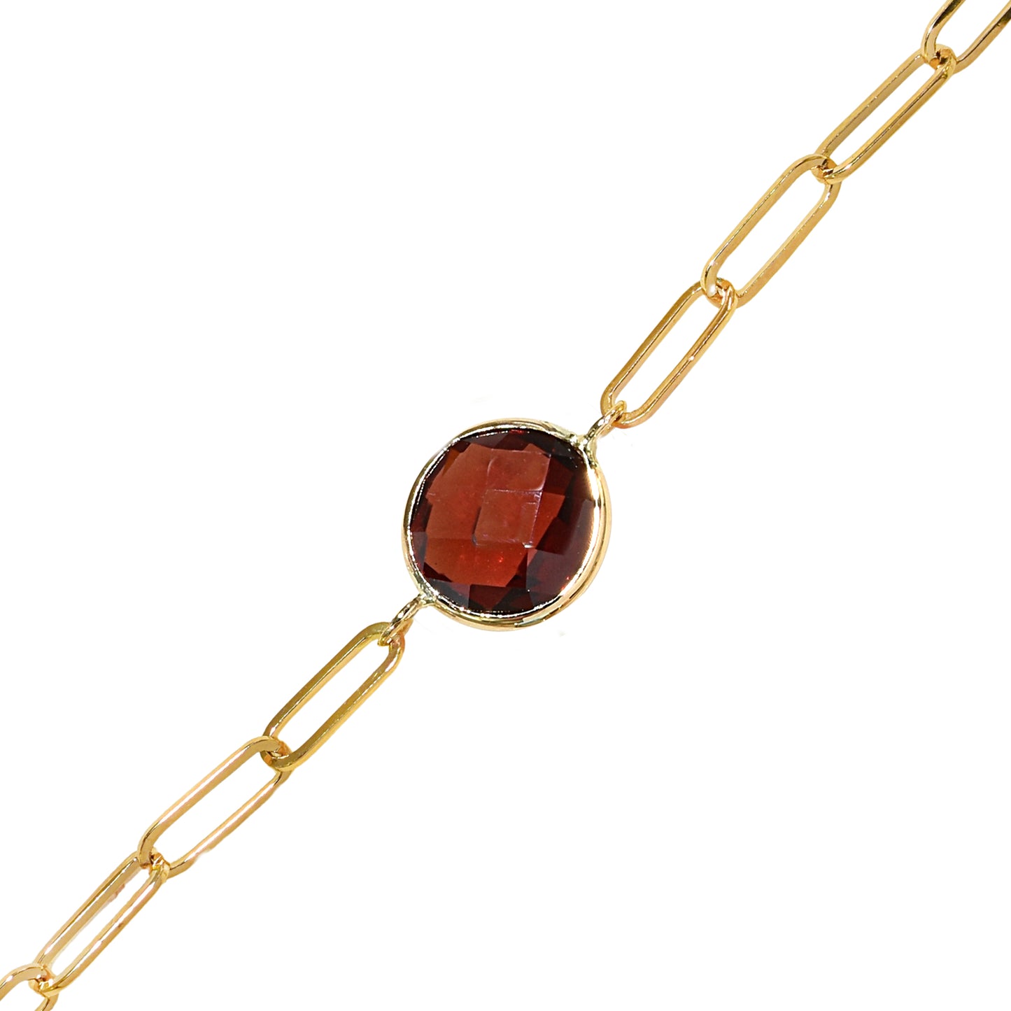 14k Garnet Round Paperclip Bracelet