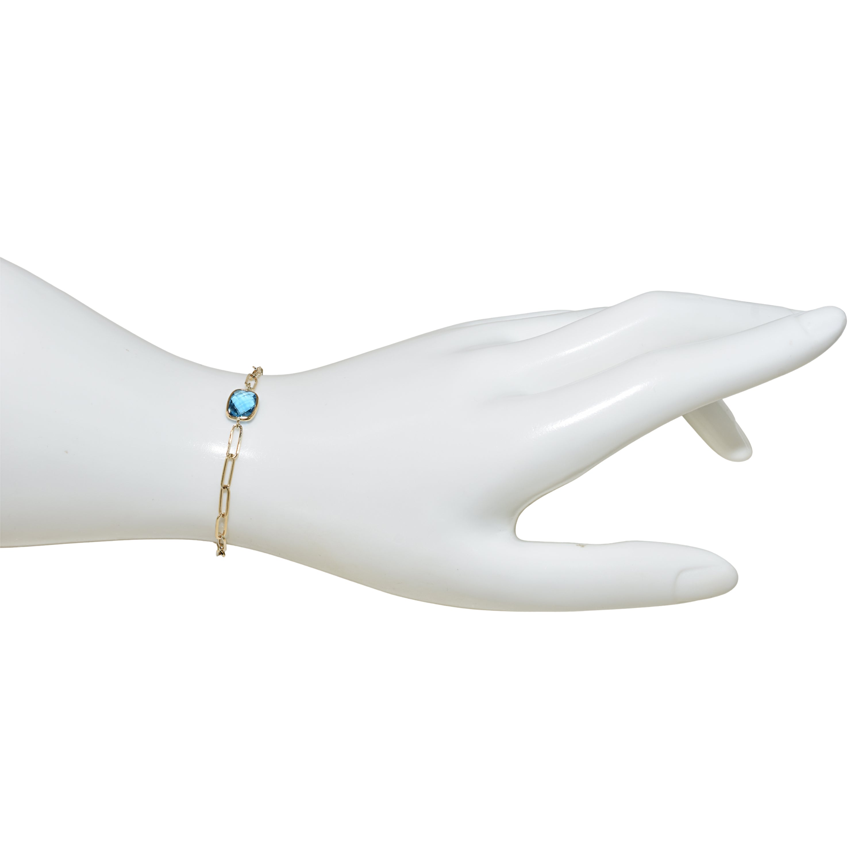 14k Swiss Blue Topaz Cushion Paperclip Bracelet