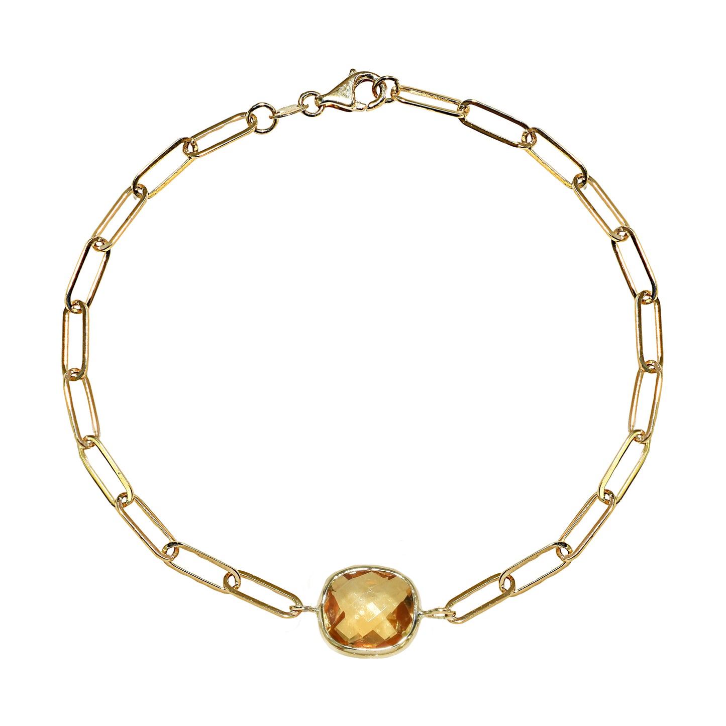 14k Citrine Cushion Paperclip Bracelet