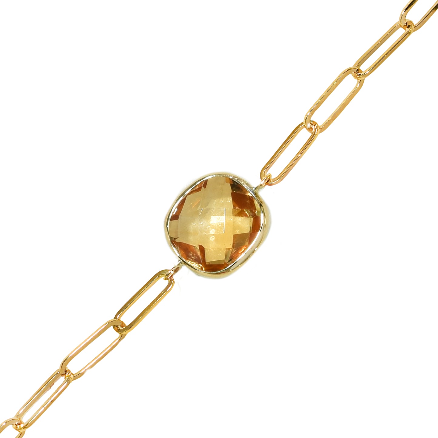 14k Citrine Cushion Paperclip Bracelet