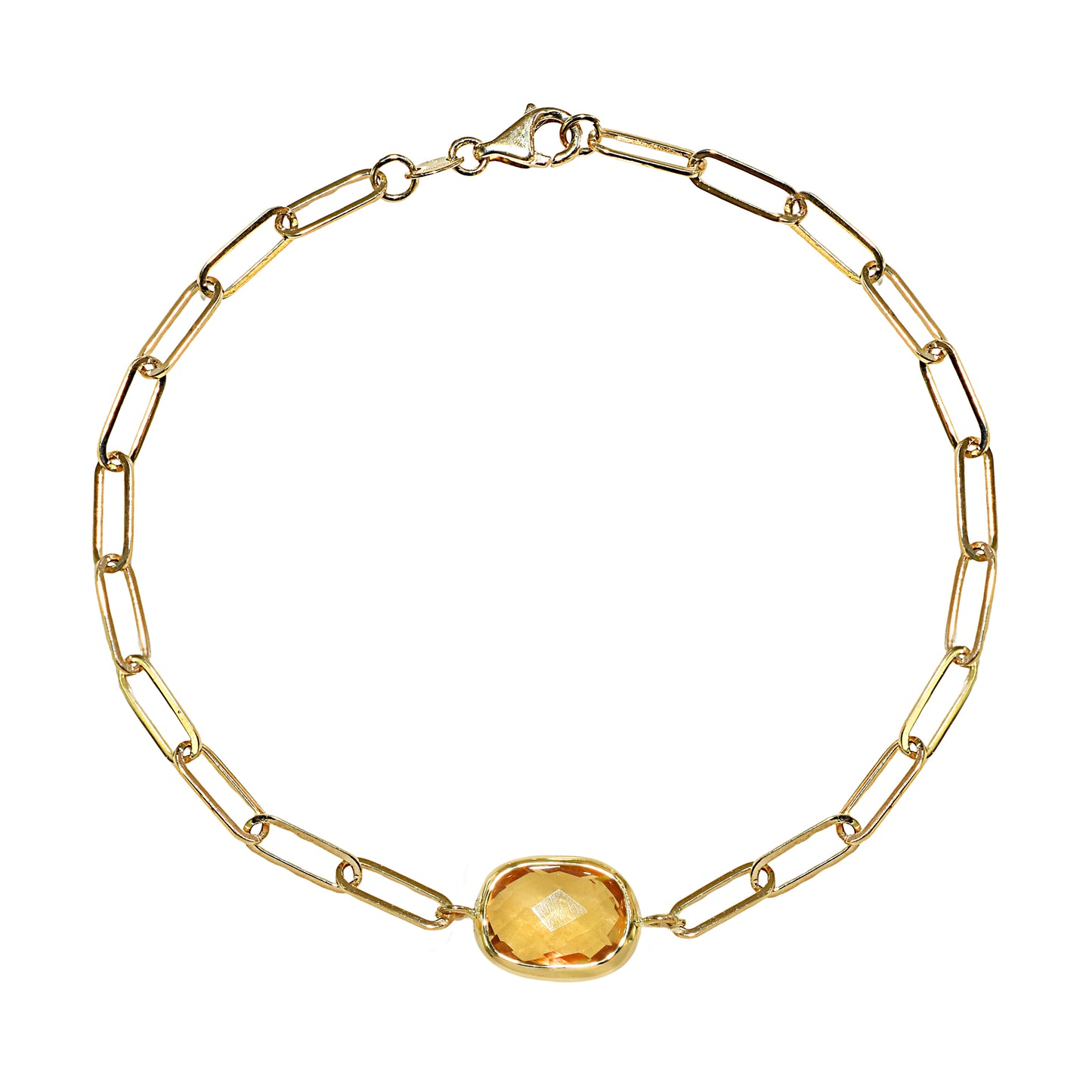 14k Citrine Cushion Paperclip Bracelet
