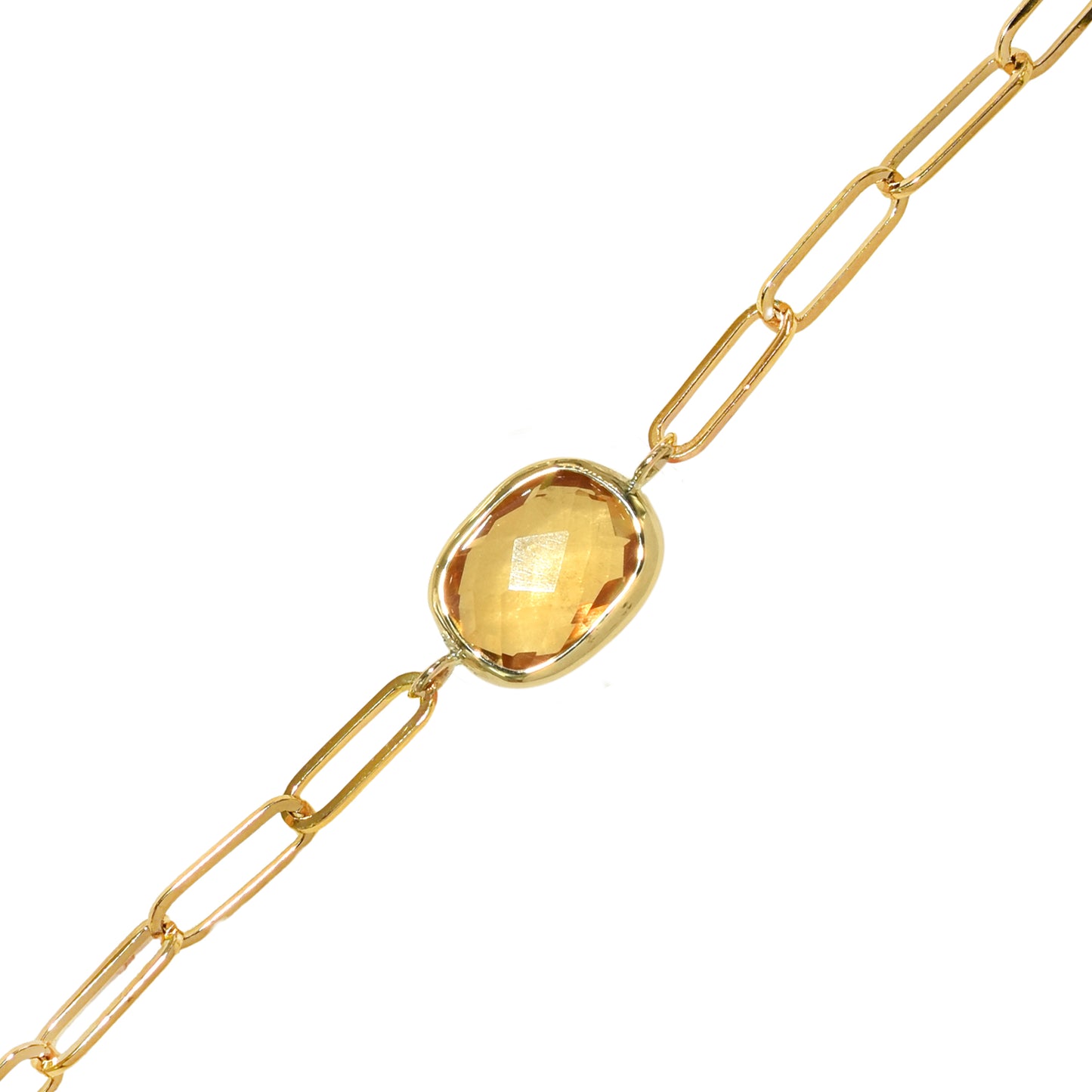 14k Citrine Cushion Paperclip Bracelet
