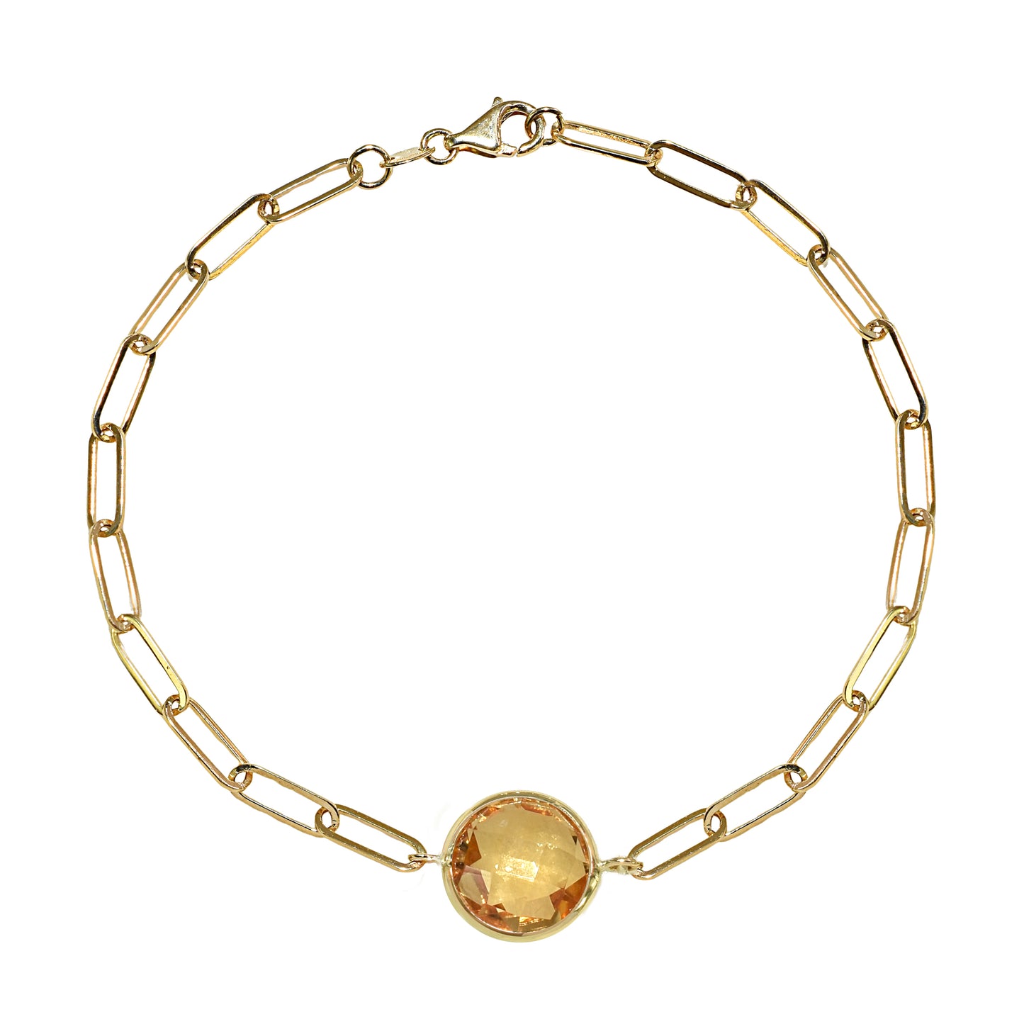 14k Citrine Round Paperclip Bracelet