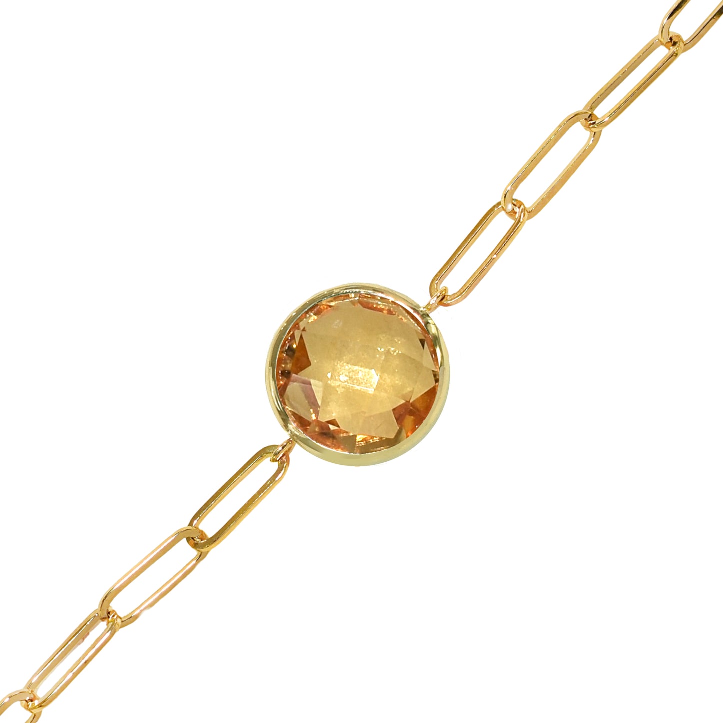14k Citrine Round Paperclip Bracelet