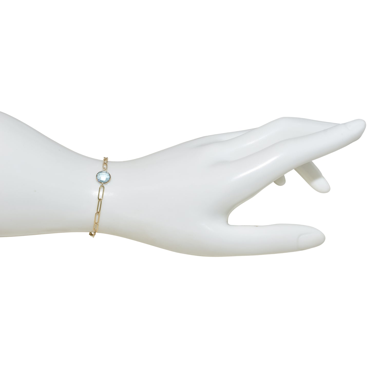 14k Blue Topaz Round Paperclip Bracelet