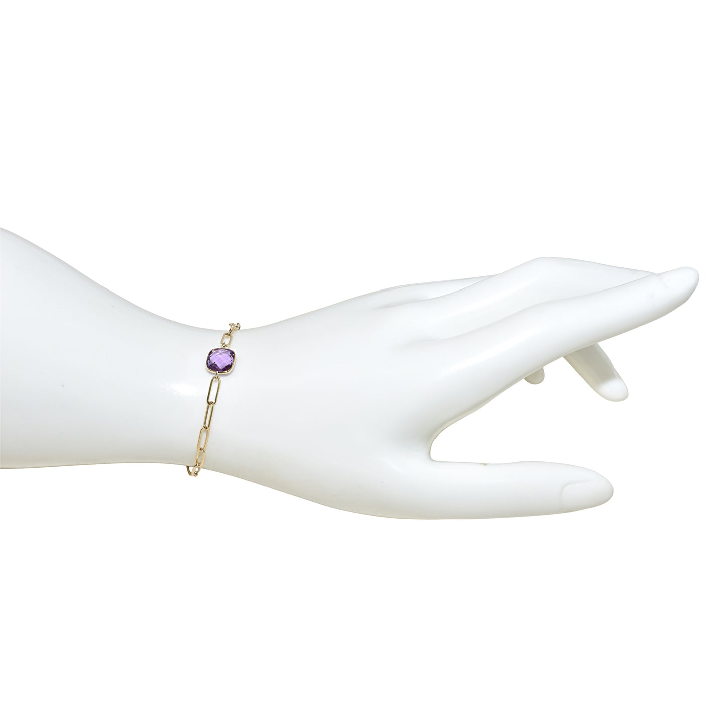 14k Amethyst Cushion Paperclip Bracelet