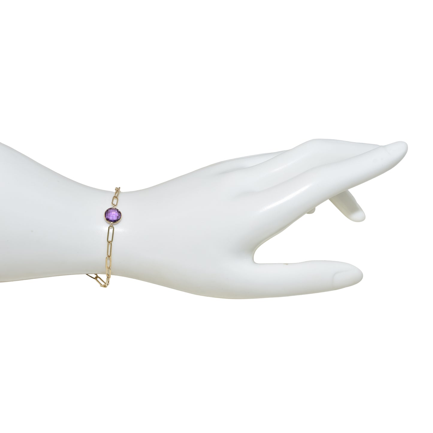14k Amethyst Round Paperclip Bracelet