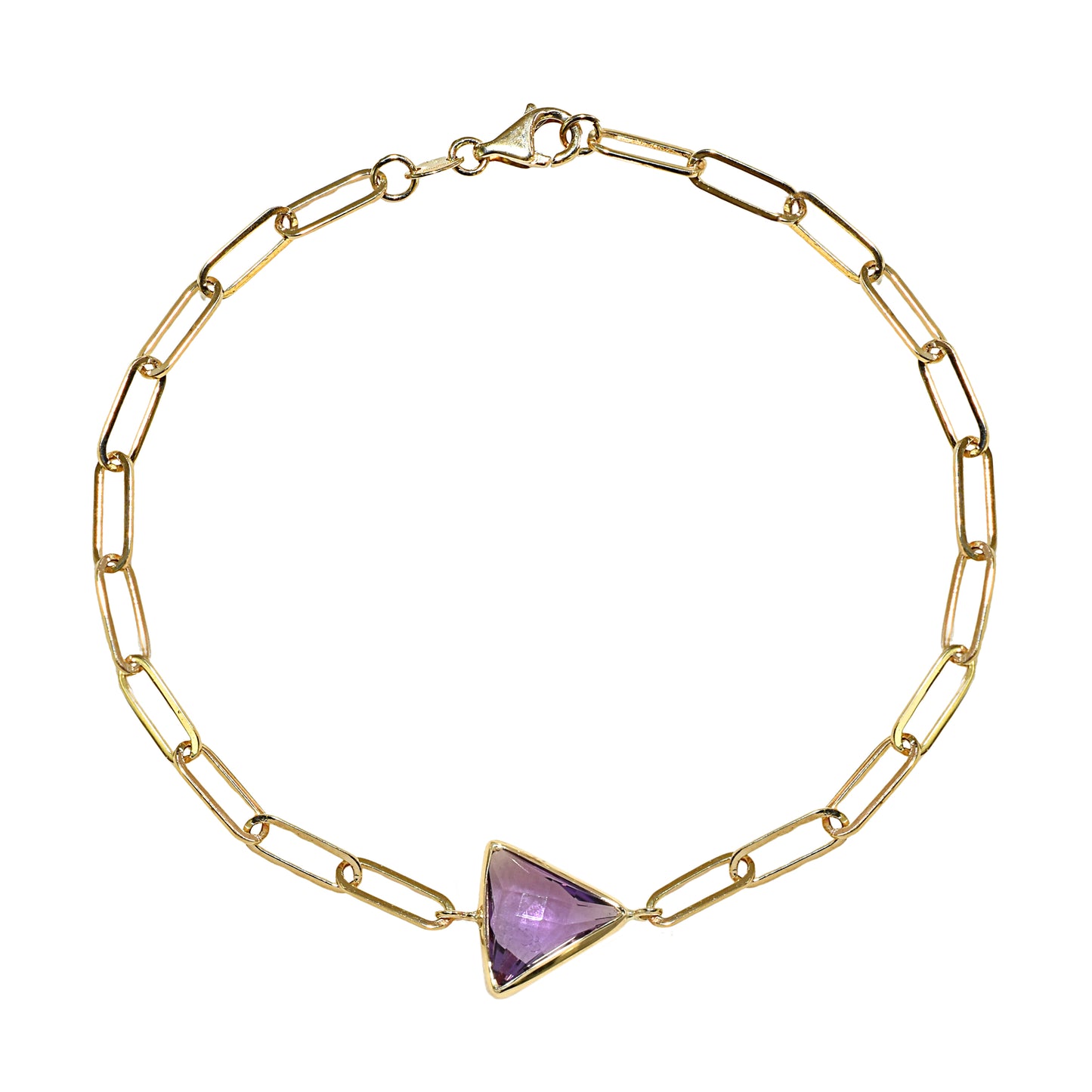 14k Amethyst Triangle Paperclip Bracelet