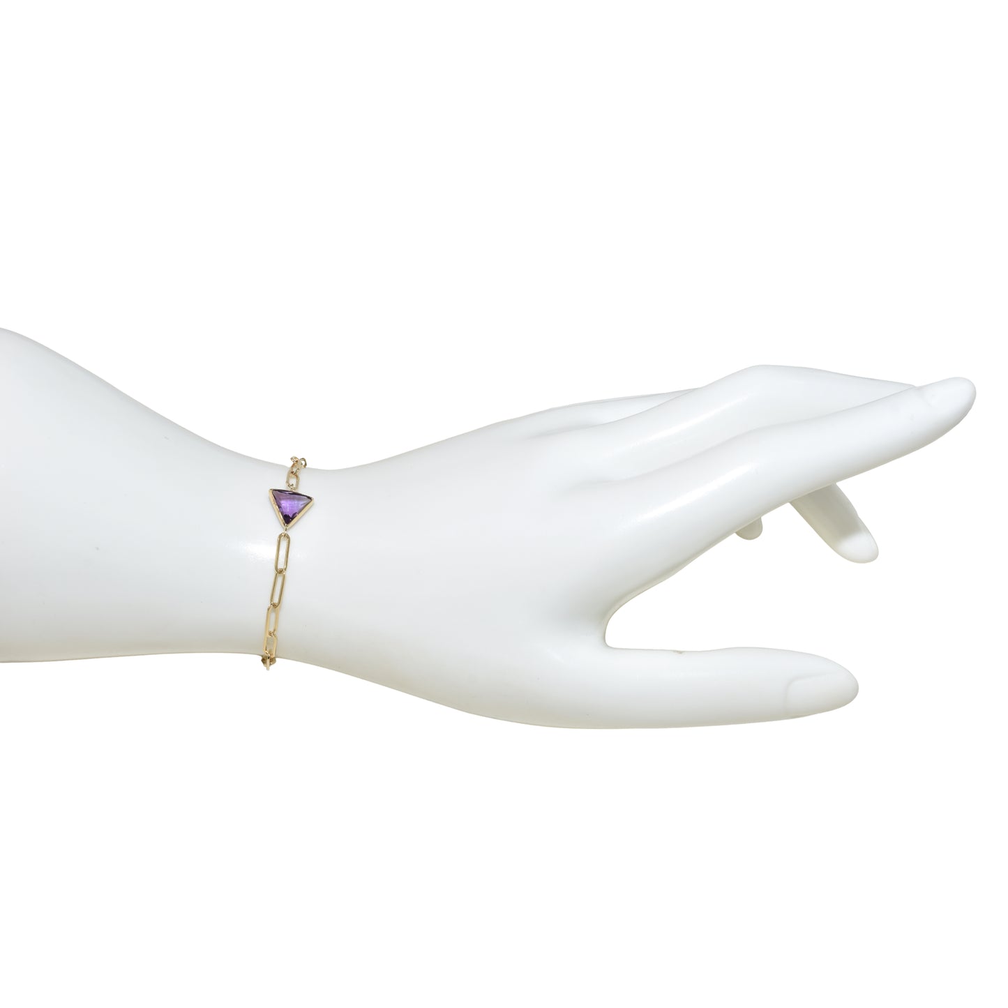 14k Amethyst Triangle Paperclip Bracelet