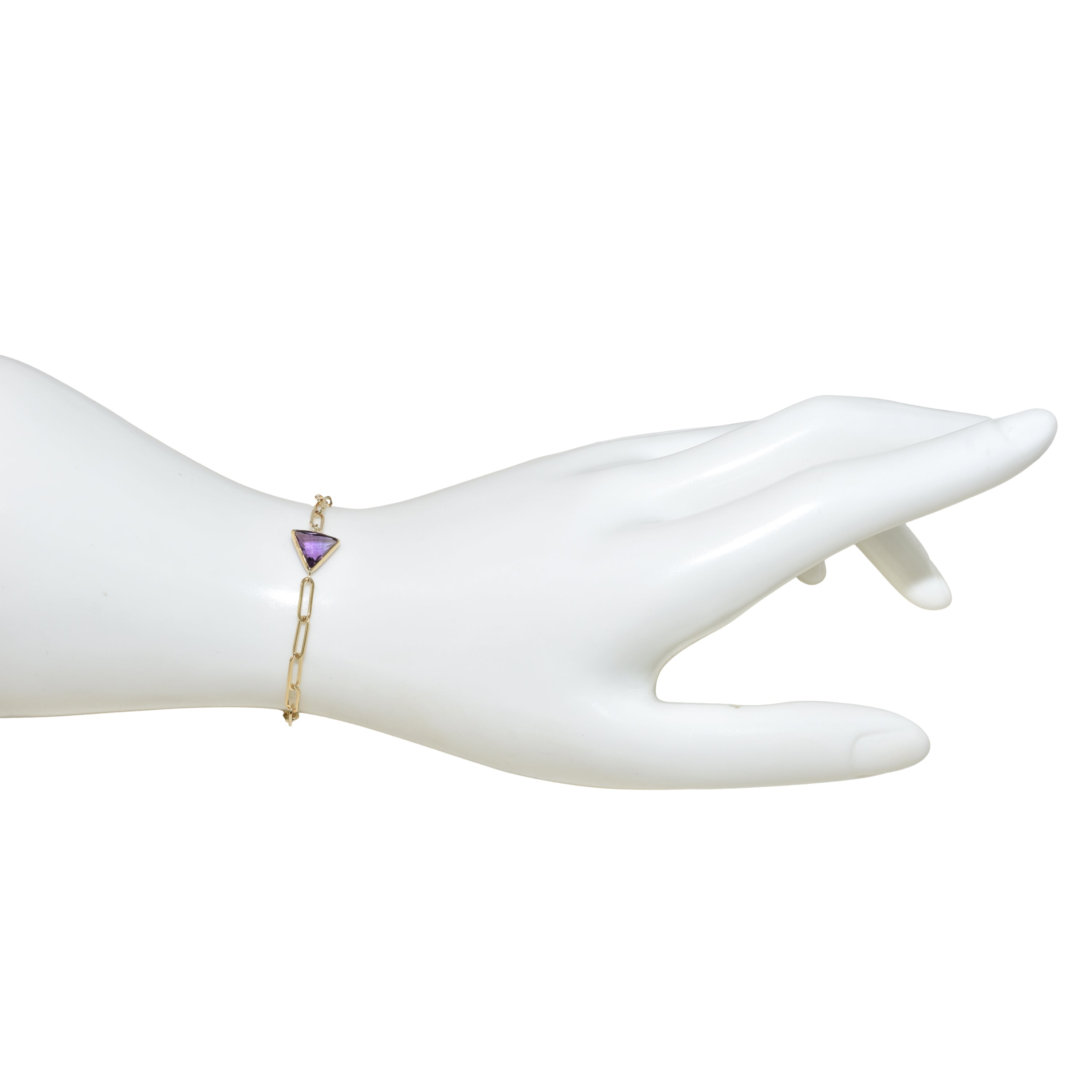 14k Amethyst Triangle Paperclip Bracelet