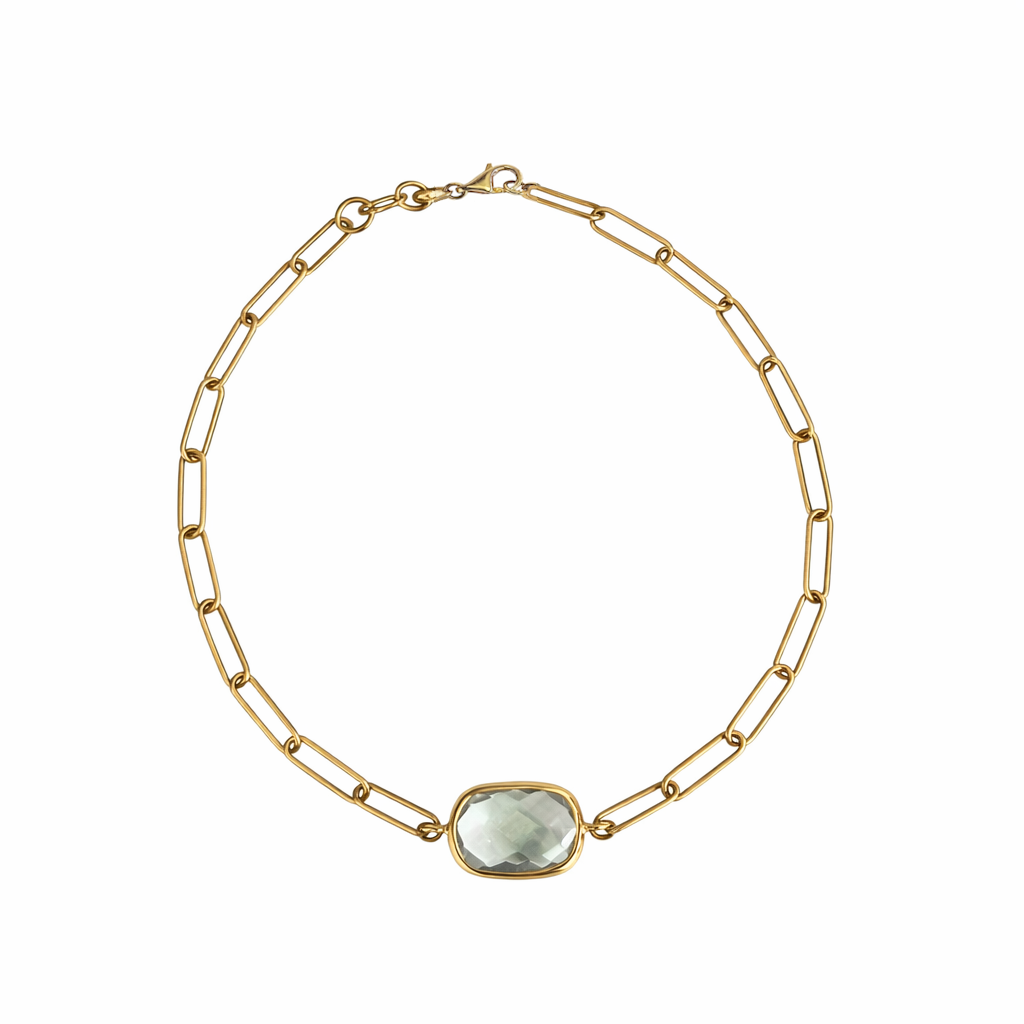 14k Green Amethyst Paperclip Bracelet