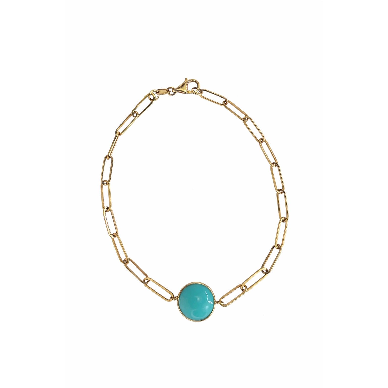 14k Turquoise Rounded Paperclip Bracelet