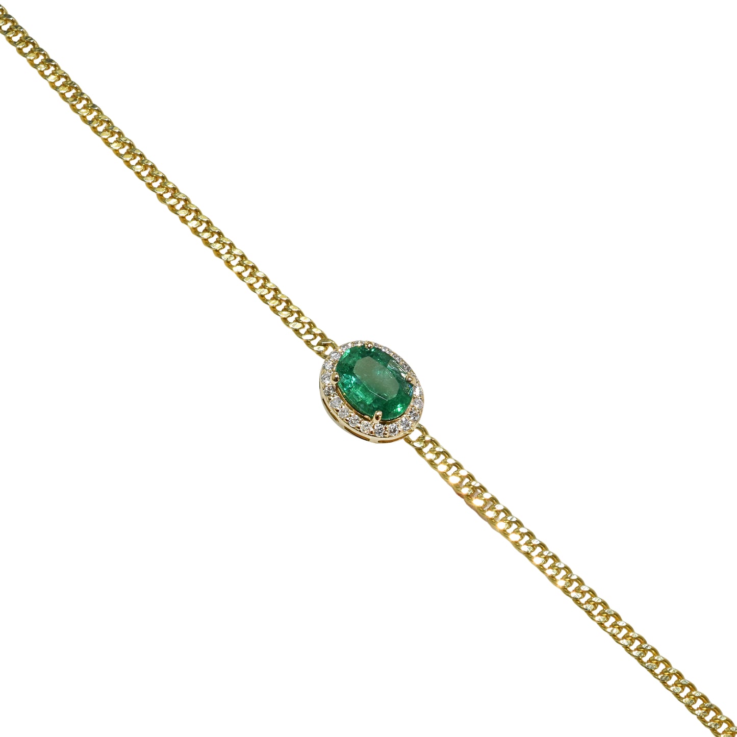 14k Emerald Diamond Oval Stone Bracelet