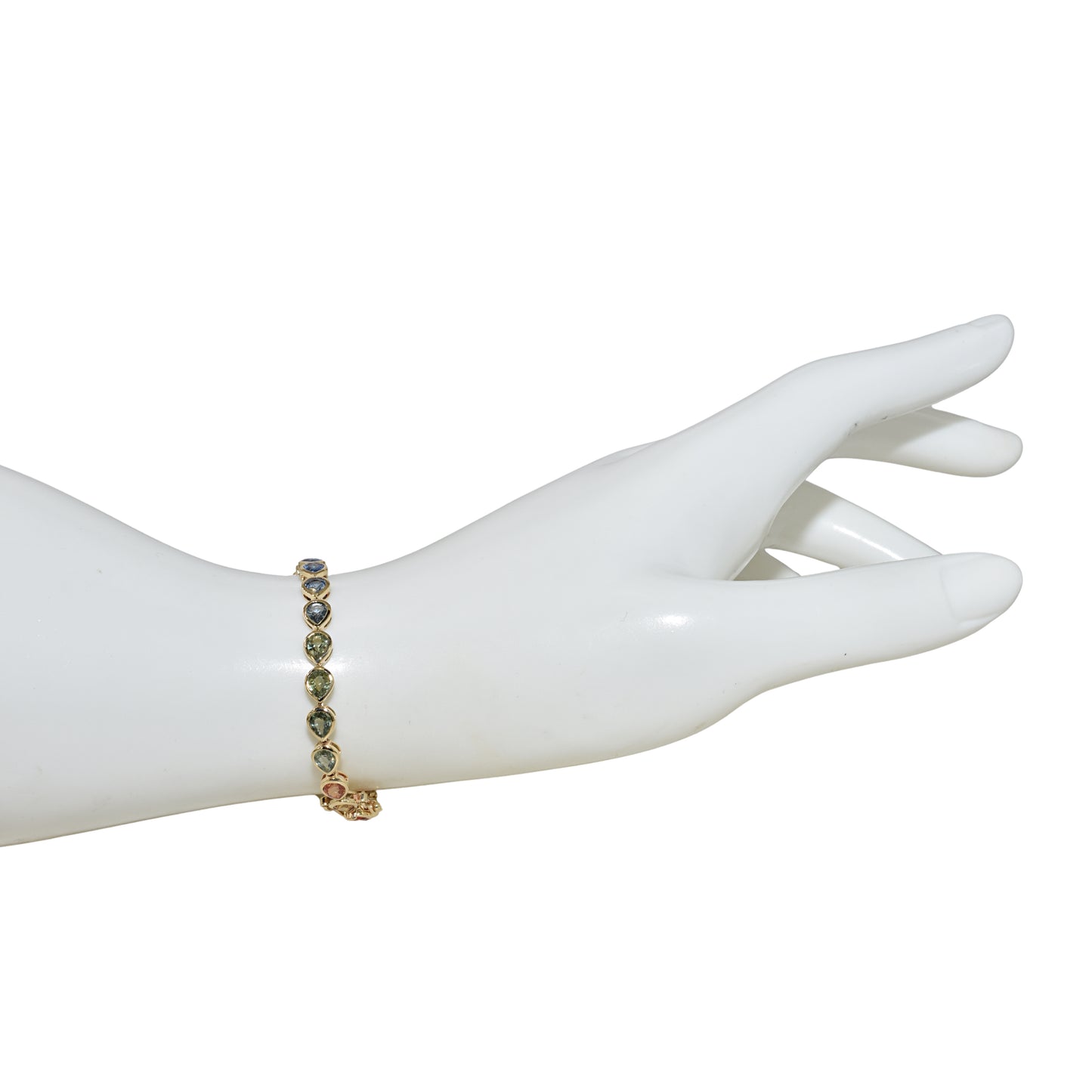 14k Multi Sapphire Pear Shape Bezel Tennis Bracelet
