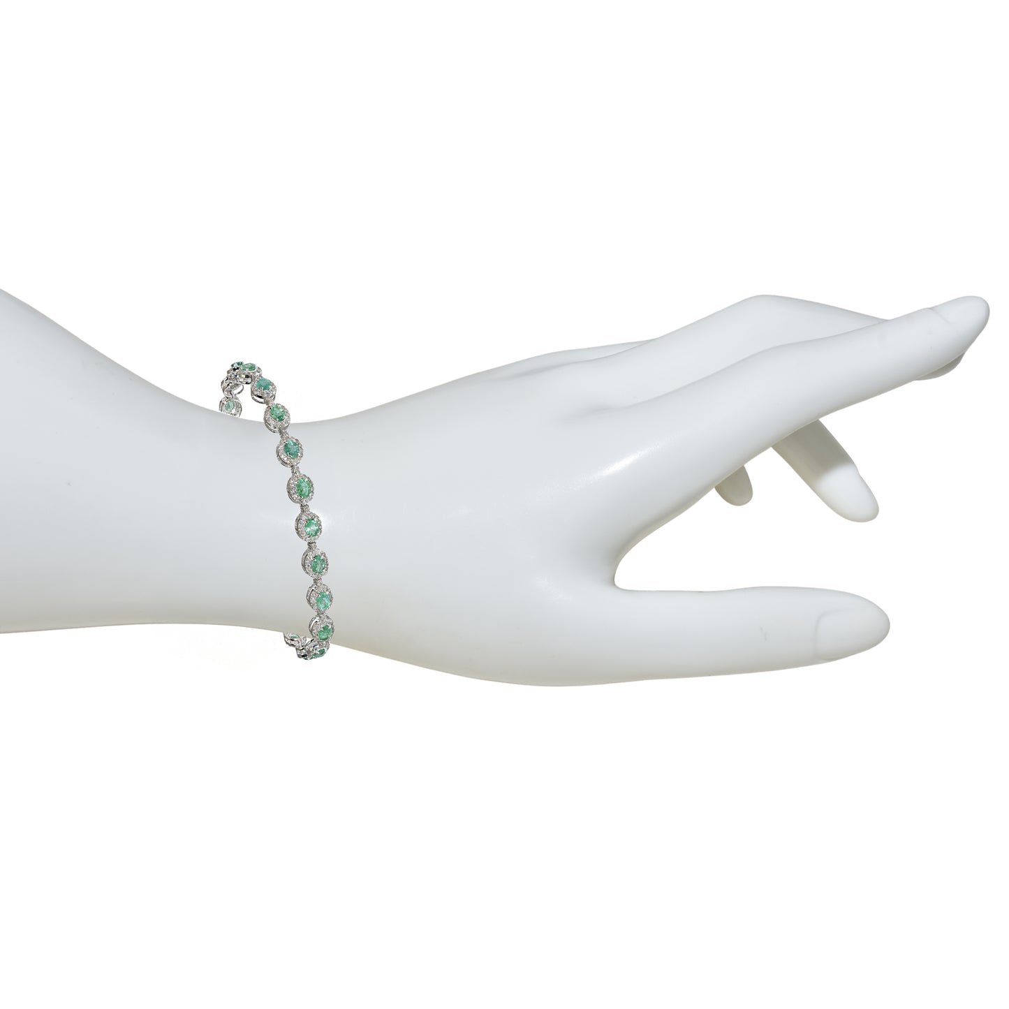 14k White Gold Emerald Diamond Tennis Bracelet