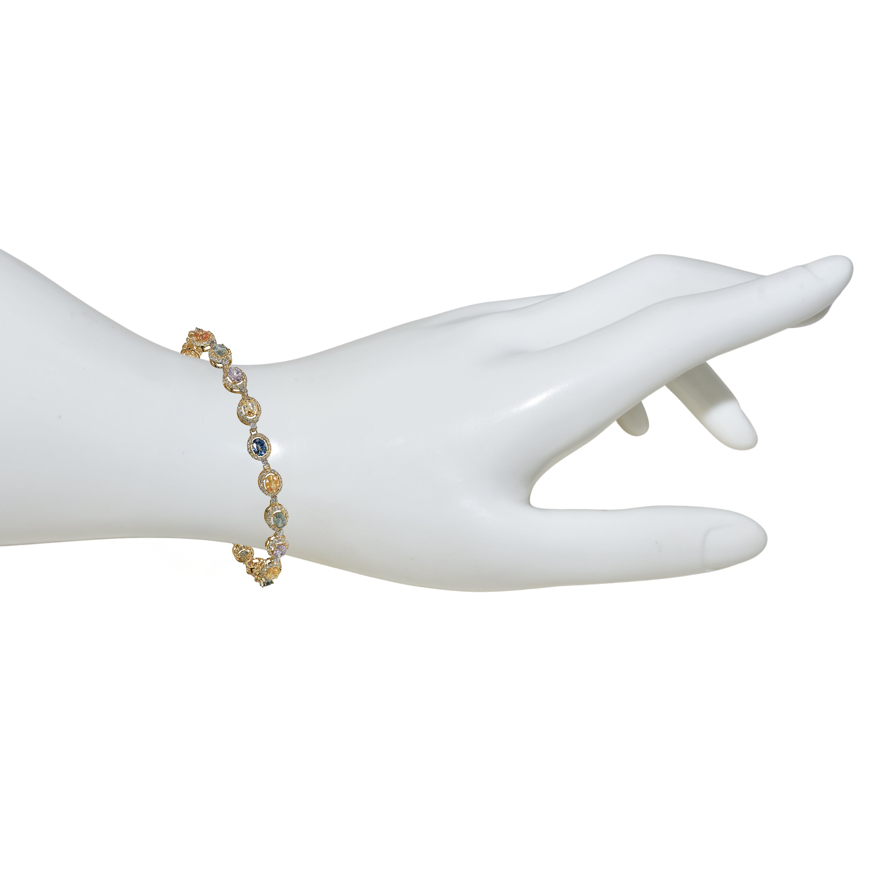 14k Multi Sapphire Diamond Round Cut Tennis Bracelet