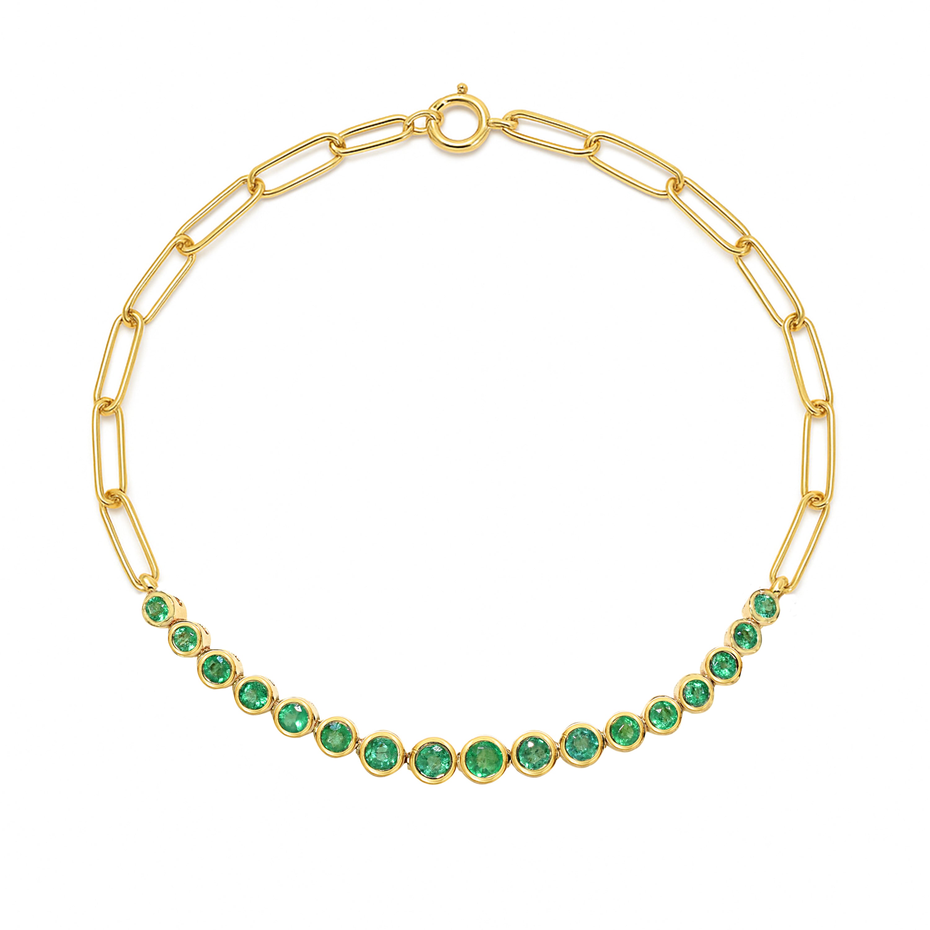 14k Emerald Round Cut Bezel Bracelet