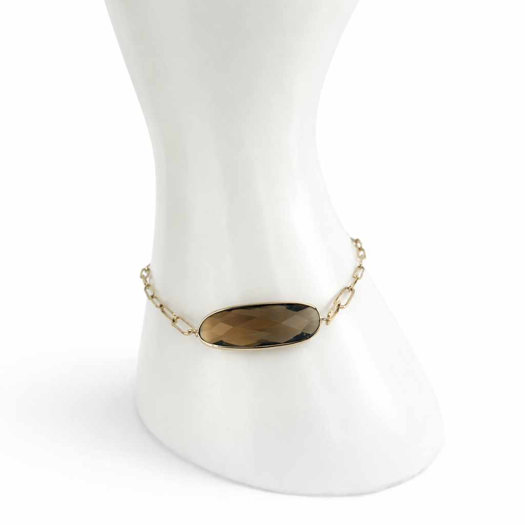 14k Smoky Quartz Center Paperclip Bracelet
