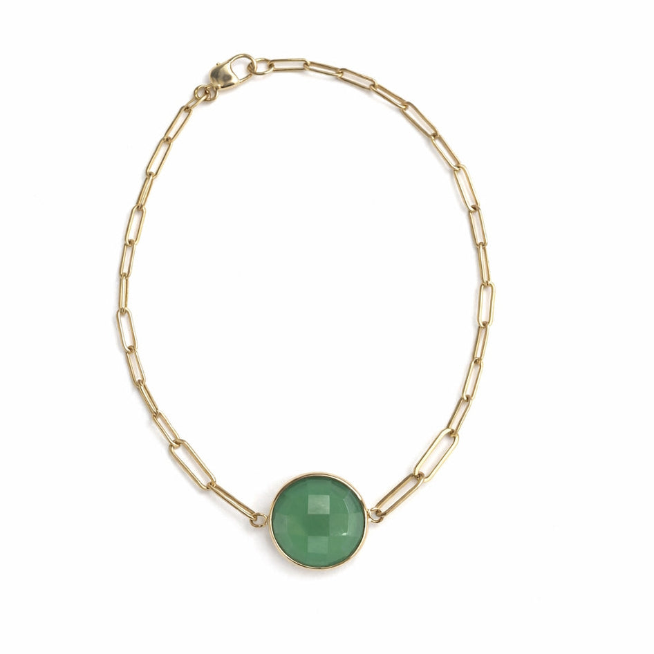 14k Green Onyx Coin Center Paperclip Bracelet