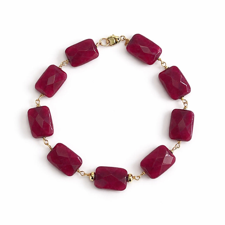 14k Dyed Ruby Rectangle Link Bracelet