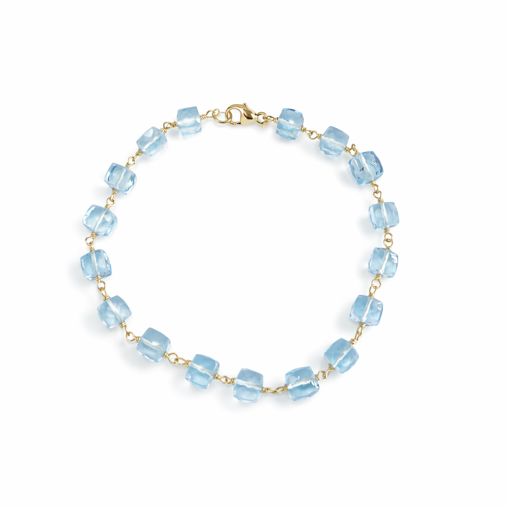 14k Blue Topaz Cube Link Bracelet