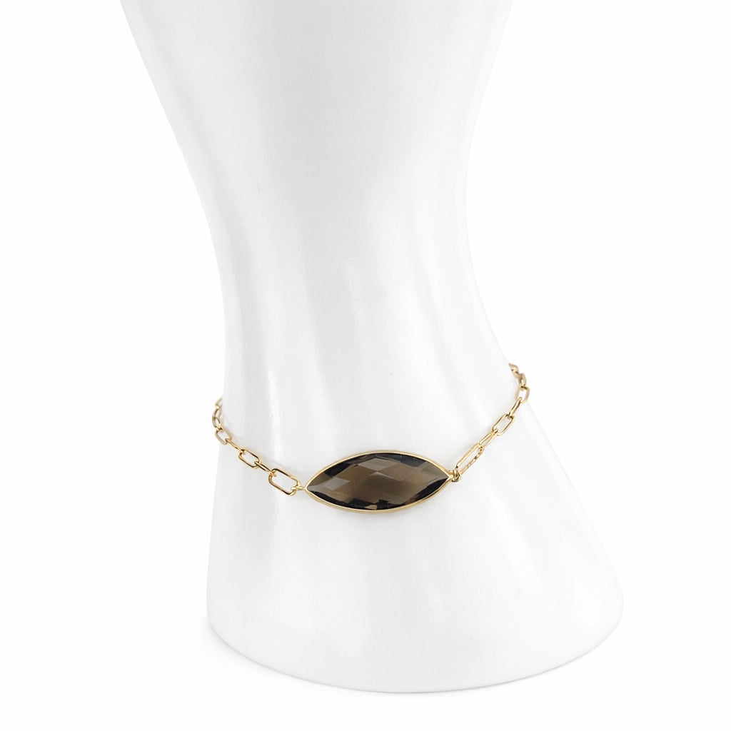 14k Smoky Quartz Marquise Center Paperclip Bracelet