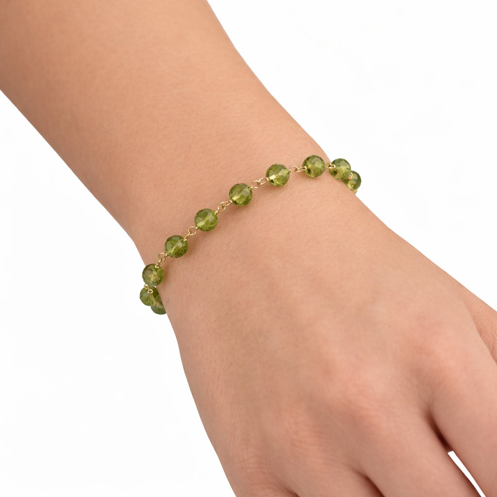 14k Peridot Faceted Round Link Bracelet