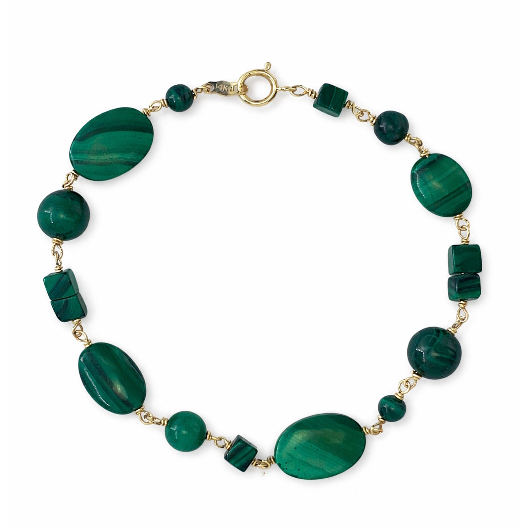 14k Malachite Mixed Shape Link Bracelet