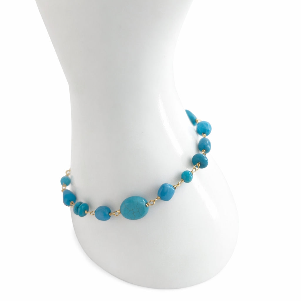 14k Turquoise Mixed Shape Link Bracelet