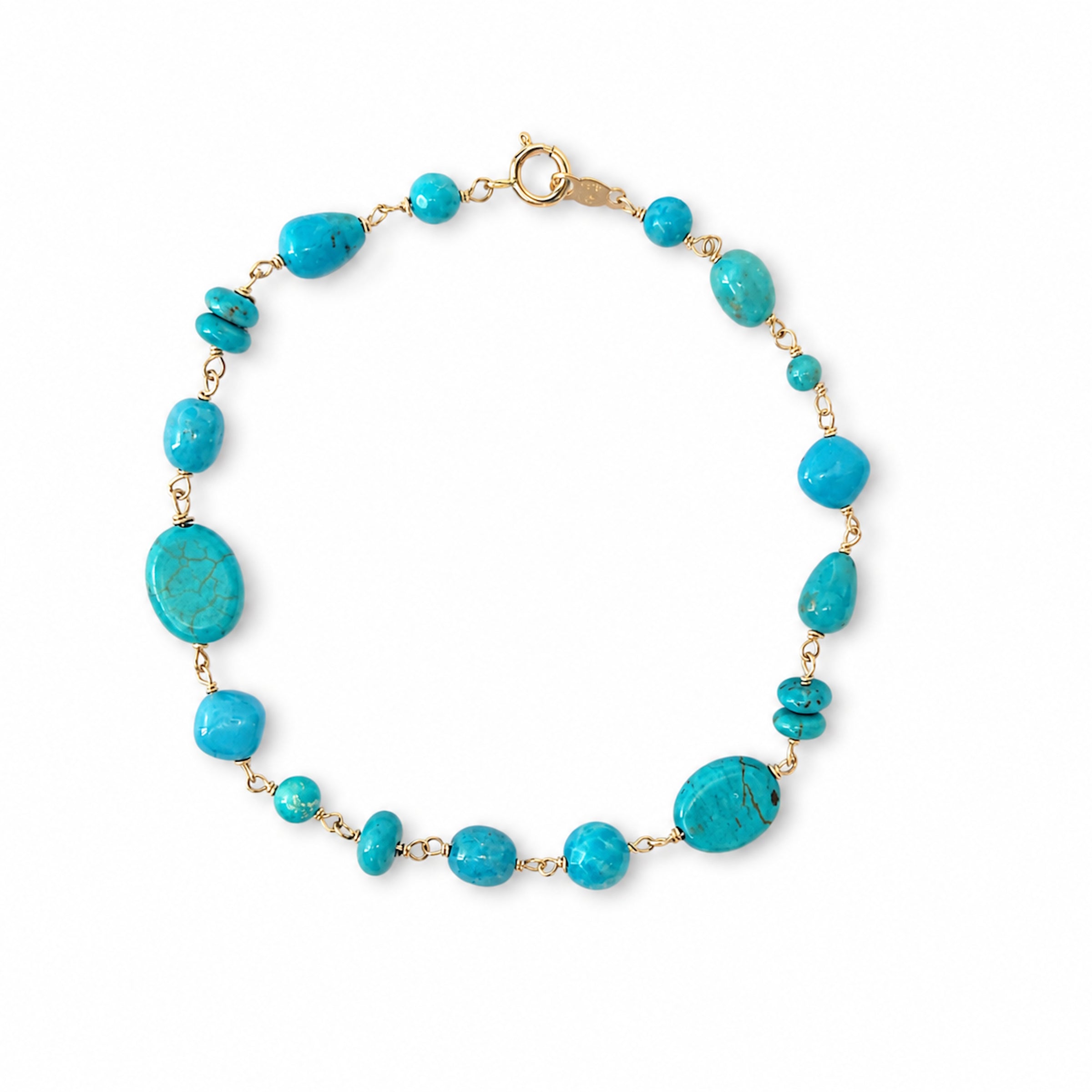 14k Turquoise Mixed Shape Link Bracelet