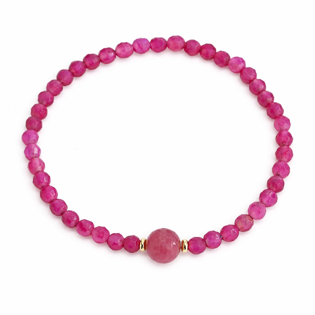14k Dyed Red Jade Stretch Bracelet