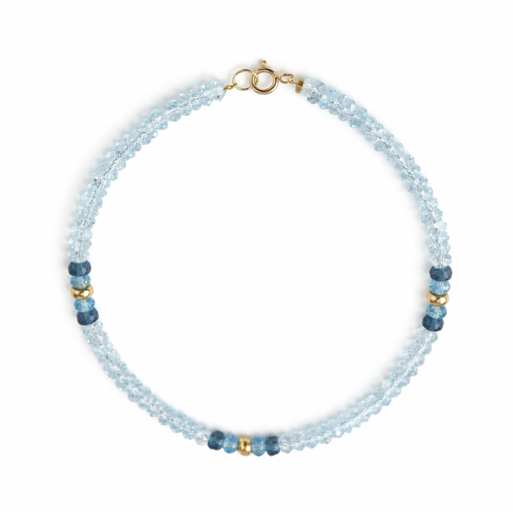 14k Gemstones 3 Station Bead Bracelet