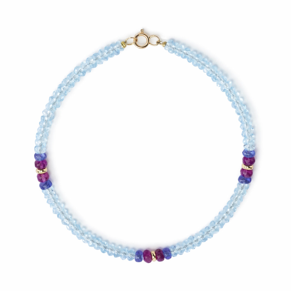 14k Gemstones 3 Station Bead Bracelet