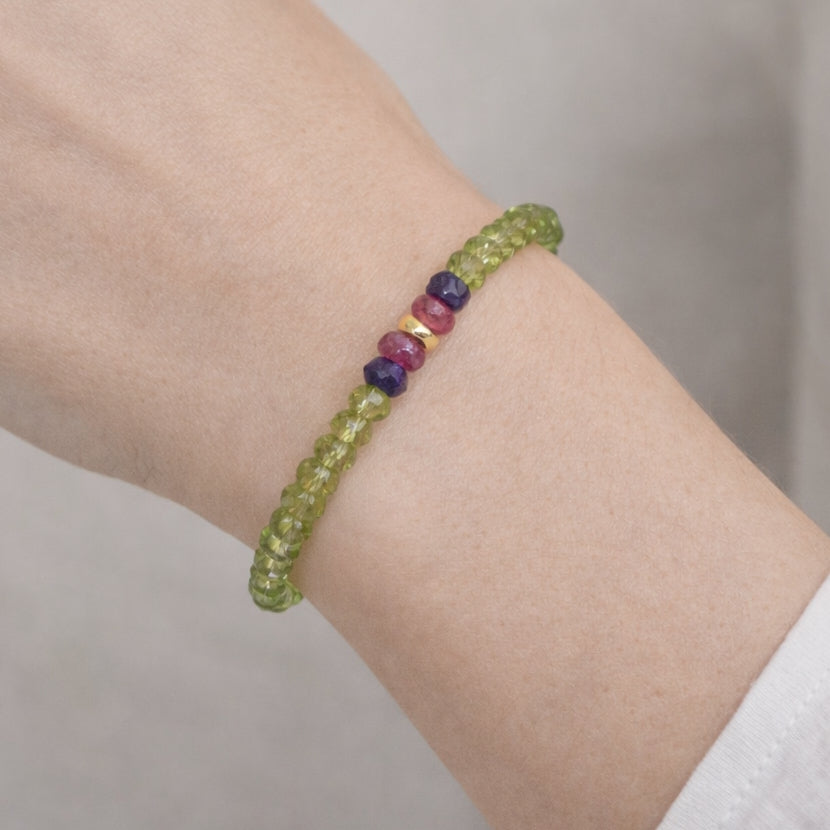 14k Gemstones 3 Station Bead Bracelet