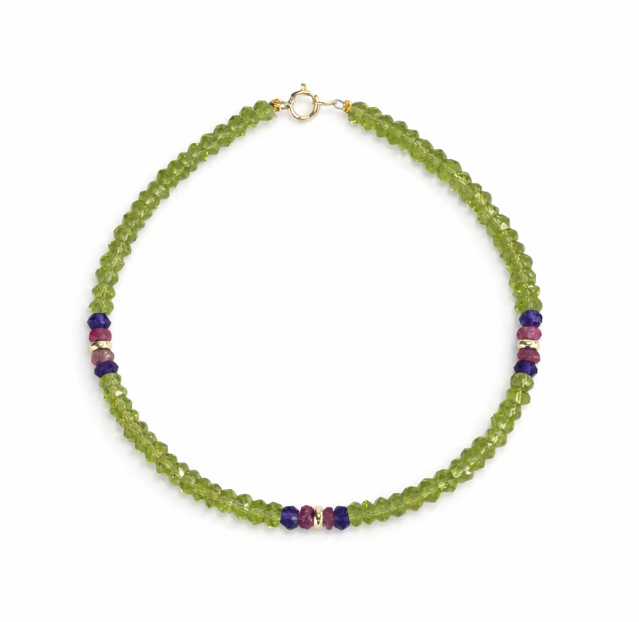 14k Gemstones 3 Station Bead Bracelet