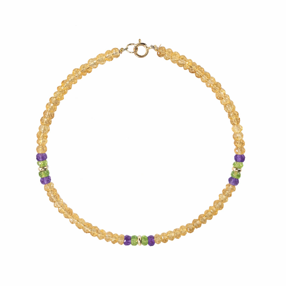 14k Gemstones 3 Station Bead Bracelet
