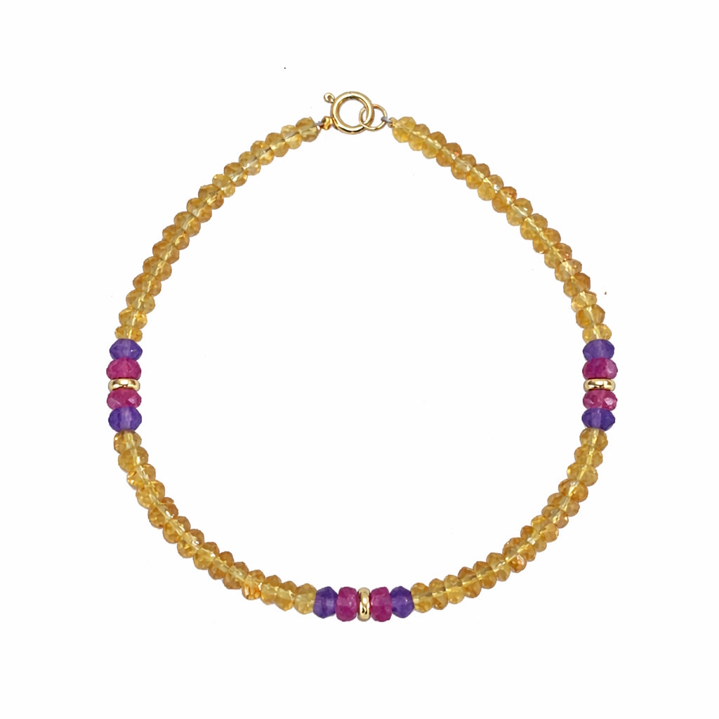 14k Gemstones 3 Station Bead Bracelet