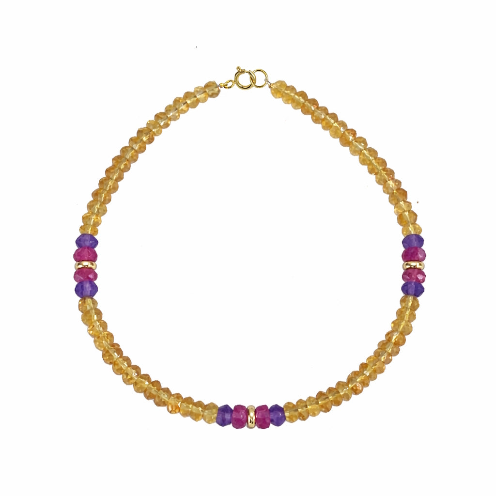14k Gemstones 3 Station Bead Bracelet