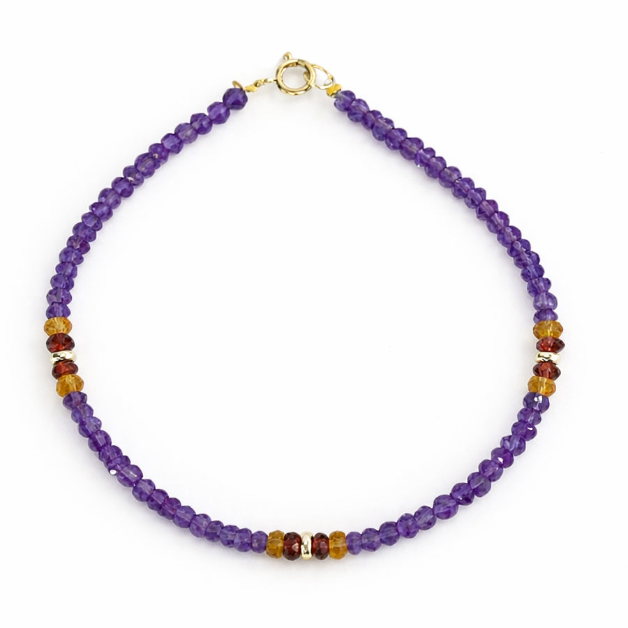 14k Gemstones 3 Station Bead Bracelet