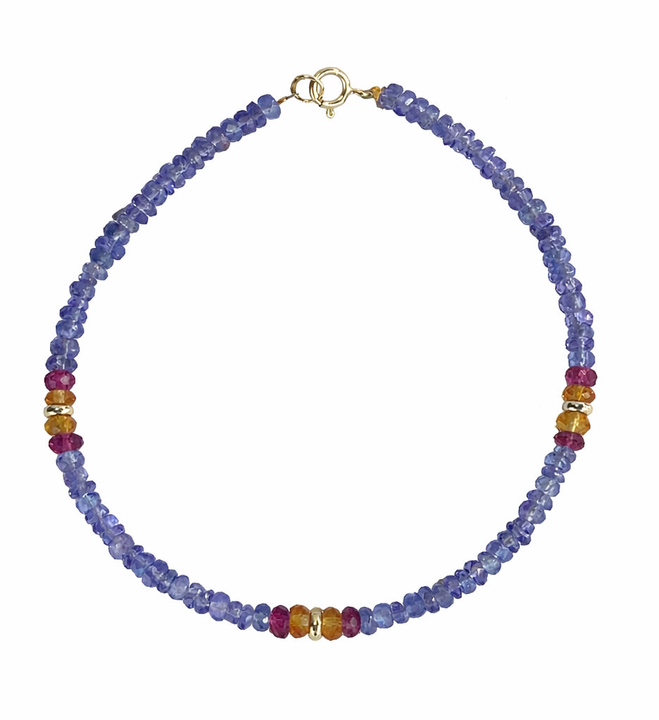 14k Gemstones 3 Station Bead Bracelet