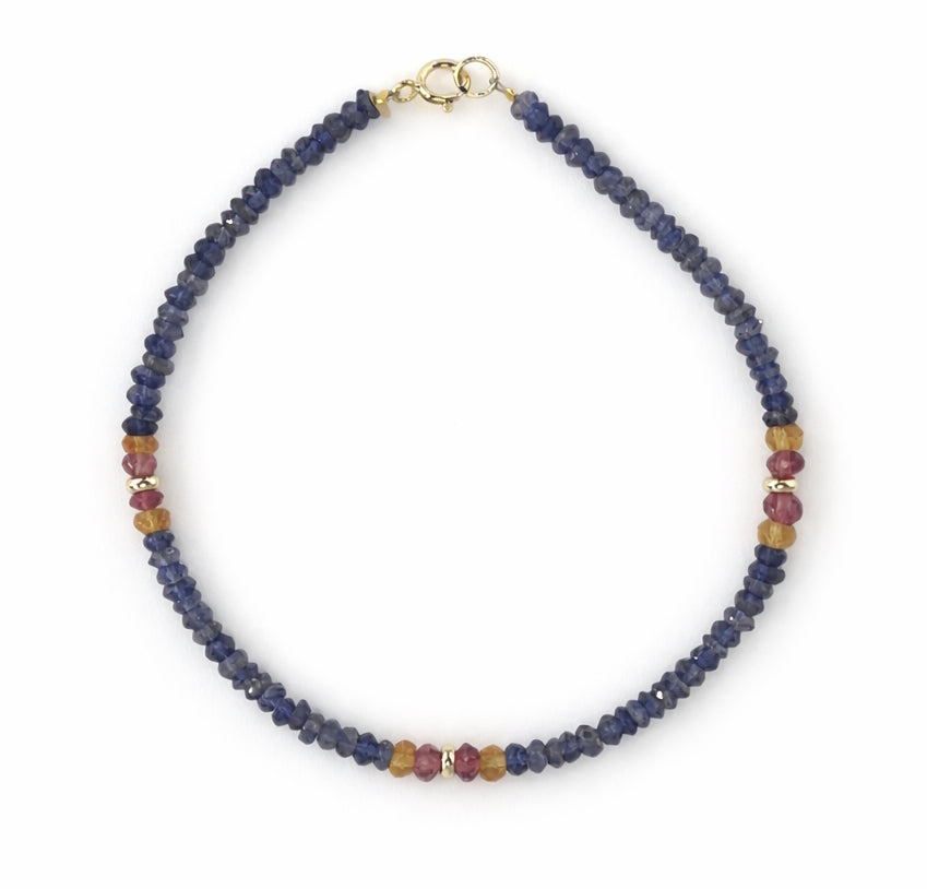 14k Gemstones 3 Station Bead Bracelet