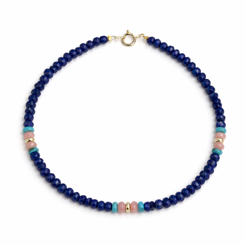14k Gemstones 3 Station Bead Bracelet
