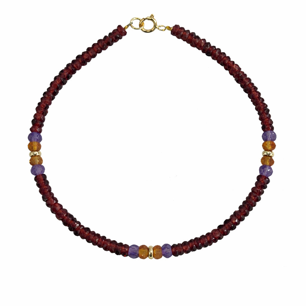 14k Gemstones 3 Station Bead Bracelet