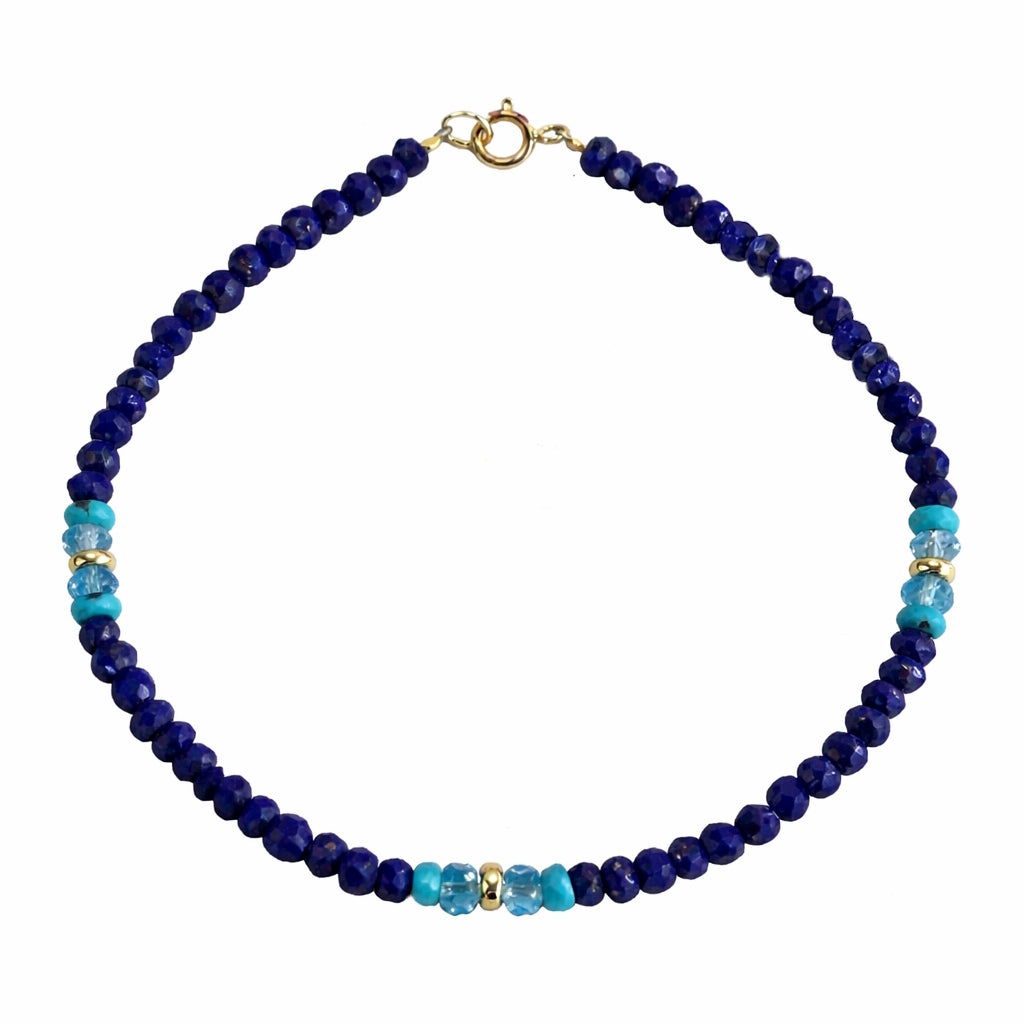 14k Gemstones 3 Station Bead Bracelet