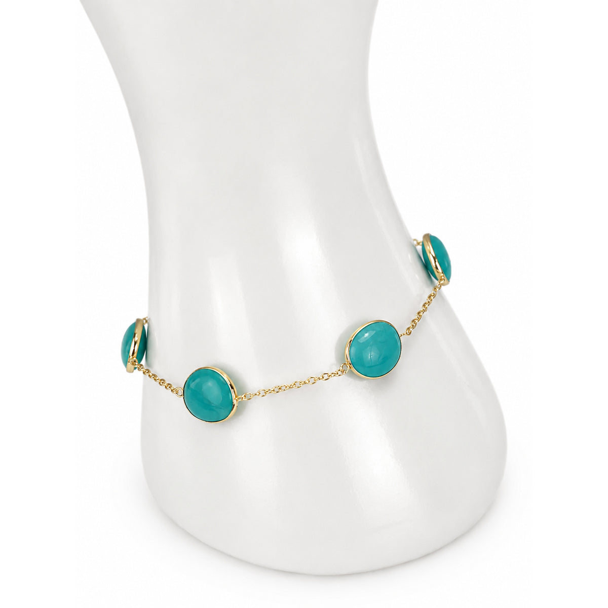 14k Turquoise 5 Stones Bezel Bracelet